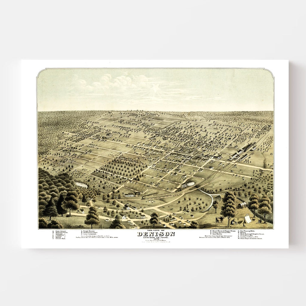 Vintage Map of Denison, Texas 1876