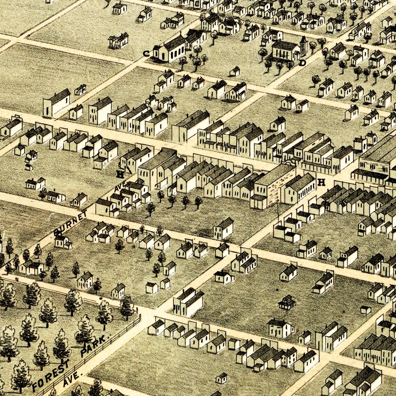 Vintage Map of Denison, Texas 1876