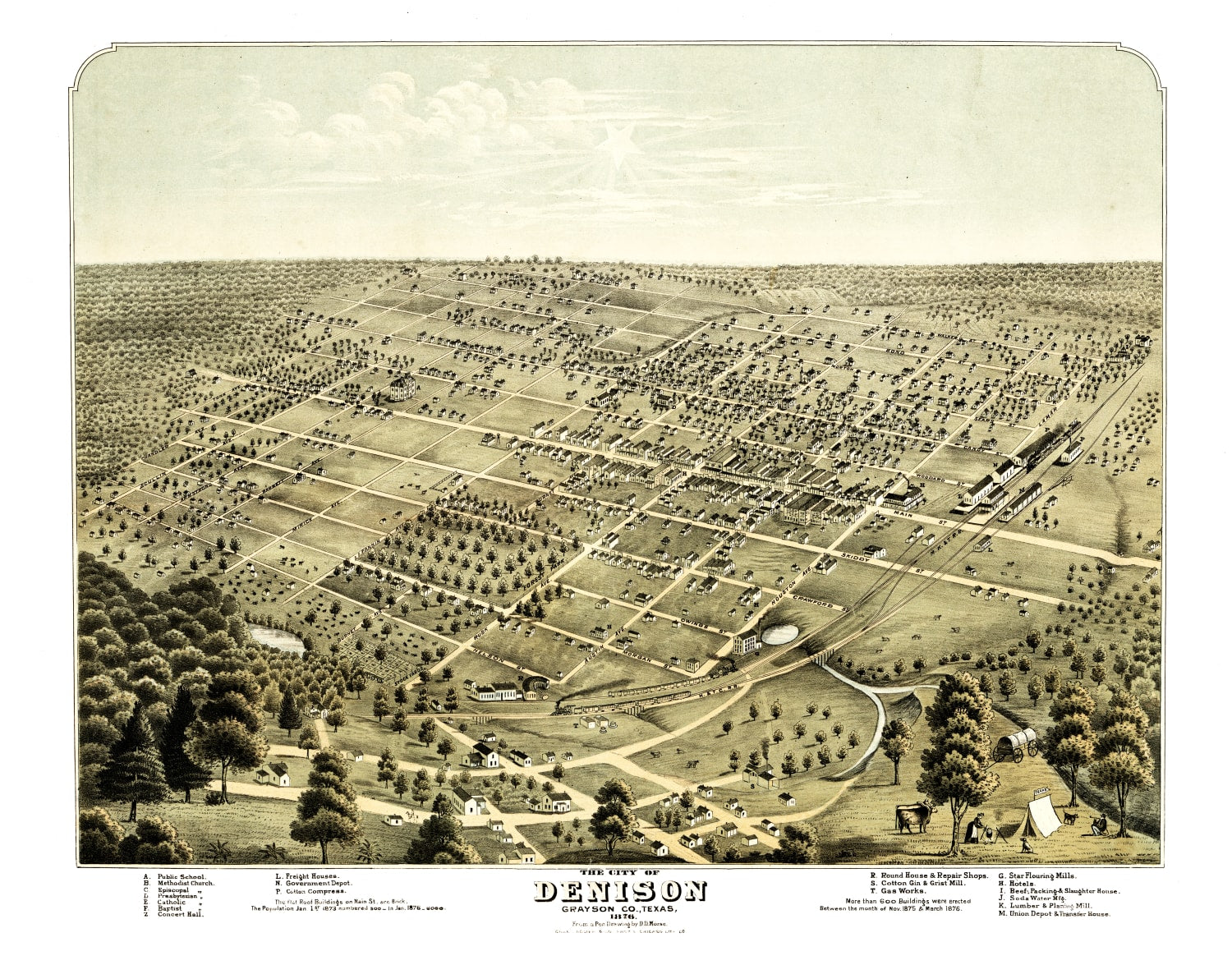 Vintage Map of Denison, Texas 1876