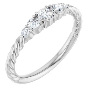 14K White Gold  3 mm Round Accented Stackable Rope Family Ring Mounting