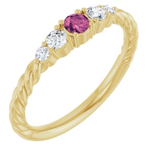 14K Yellow Gold  Natural Pink Tourmaline & 1/6 CTW Natural Diamond Stackable Family Ring