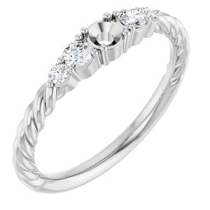 10K White Gold 3 mm Round 1/6 CTW Natural Diamond Semi-Set Rope Stackable Family Ring – image 2
