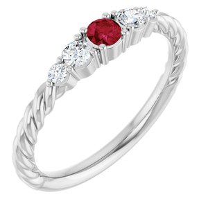 10K White Gold  Natural Ruby & 1/6 CTW Lab-Grown Diamond Stackable Family Ring