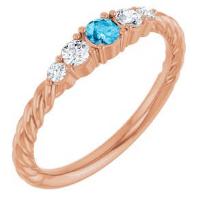 14K Rose Gold  Natural Aquamarine & 1/6 CTW Lab-Grown Diamond Stackable Family Ring
