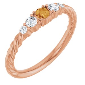 14K Rose Gold  Natural Citrine & 1/6 CTW Lab-Grown Diamond Stackable Family Ring