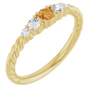 14K Yellow Gold  Natural Citrine & 1/6 CTW Natural Diamond Stackable Family Ring