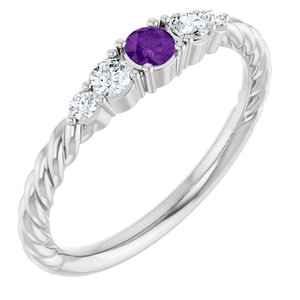 Platinum  Natural Amethyst & 1/6 CTW Lab-Grown Diamond Stackable Family Ring