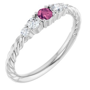 Sterling Silver  Natural Pink Tourmaline & 1/6 CTW Lab-Grown Diamond Stackable Family Ring