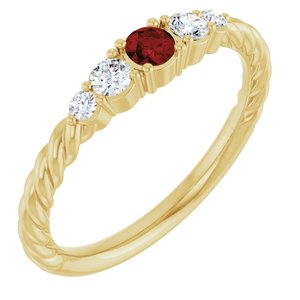 14K Yellow Gold  Natural Mozambique Garnet & 1/6 CTW Natural Diamond Stackable Family Ring