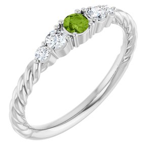 14K White Gold  Natural Peridot & 1/6 CTW Lab-Grown Diamond Stackable Family Ring