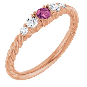 14K Rose Gold  Natural Pink Tourmaline & 1/6 CTW Natural Diamond Stackable Family Ring