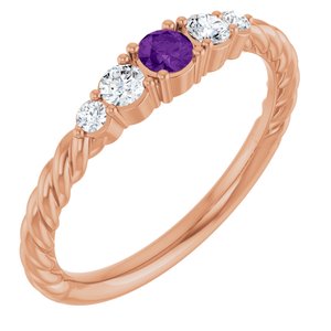 14K Rose Gold  Natural Amethyst & 1/6 CTW Lab-Grown Diamond Stackable Family Ring