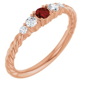 14K Rose Gold  Natural Mozambique Garnet & 1/6 CTW Lab-Grown Diamond Stackable Family Ring