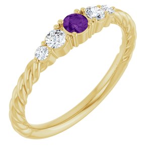 10K Yellow Gold  Natural Amethyst & 1/6 CTW Lab-Grown Diamond Stackable Family Ring