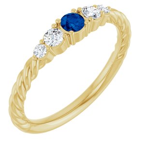 10K Yellow Gold  Lab-Grown Blue Sapphire & 1/6 CTW Natural Diamond Stackable Family Ring