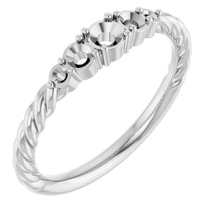 14K White Gold  3 mm Round Accented Stackable Rope Family Ring Mounting – image 2
