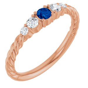 14K Rose Gold  Lab-Grown Blue Sapphire & 1/6 CTW Lab-Grown Diamond Stackable Family Ring