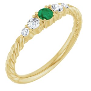 14K Yellow Gold  Natural Emerald & 1/6 CTW Lab-Grown Diamond Stackable Family Ring