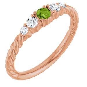 14K Rose Gold  Natural Peridot & 1/6 CTW Lab-Grown Diamond Stackable Family Ring