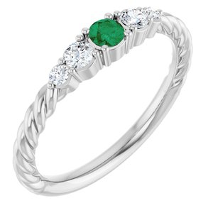 Platinum  Lab-Grown Emerald & 1/6 CTW Lab-Grown Diamond Stackable Family Ring
