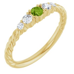 10K Yellow Gold  Natural Peridot & 1/6 CTW Natural Diamond Stackable Family Ring