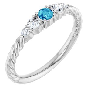 14K White Gold  Natural Blue Zircon & 1/6 CTW Natural Diamond Stackable Family Ring
