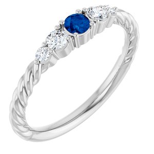 Sterling Silver  Lab-Grown Blue Sapphire & 1/6 CTW Natural Diamond Stackable Family Ring