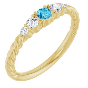 14K Yellow Gold  Natural Aquamarine & 1/6 CTW Natural Diamond Stackable Family Ring