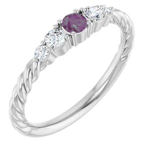 Platinum  Lab-Grown Alexandrite & 1/6 CTW Lab-Grown Diamond Stackable Family Ring