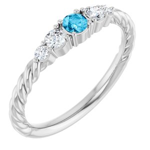 14K White Gold  Natural Aquamarine & 1/6 CTW Natural Diamond Stackable Family Ring