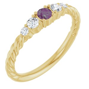 10K Yellow Gold  Lab-Grown Alexandrite & 1/6 CTW Lab-Grown Diamond Stackable Family Ring