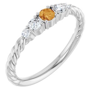 14K White Gold  Natural Citrine & 1/6 CTW Natural Diamond Stackable Family Ring
