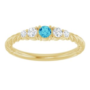 14K Yellow Gold  Natural Blue Zircon & 1/6 CTW Lab-Grown Diamond Stackable Family Ring – image 3