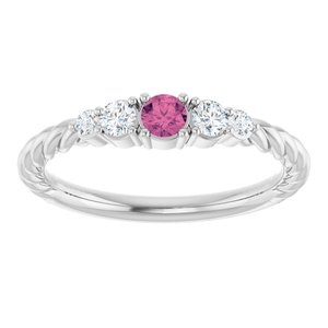 10K White Gold  Natural Pink Tourmaline & 1/6 CTW Lab-Grown Diamond Stackable Family Ring – image 3