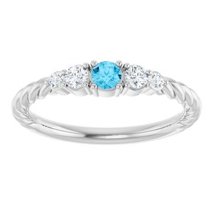 14K White Gold  Natural Aquamarine & 1/6 CTW Lab-Grown Diamond Stackable Family Ring – image 3