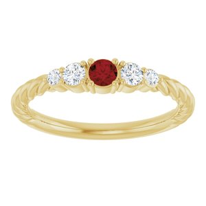 10K Yellow Gold  Natural Mozambique Garnet & 1/6 CTW Lab-Grown Diamond Stackable Family Ring – image 3