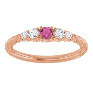 14K Rose Gold  Natural Pink Tourmaline & 1/6 CTW Natural Diamond Stackable Family Ring – image 3