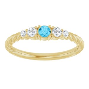 14K Yellow Gold  Natural Aquamarine & 1/6 CTW Lab-Grown Diamond Stackable Family Ring – image 3