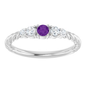 Platinum  Natural Amethyst & 1/6 CTW Natural Diamond Stackable Family Ring – image 3
