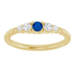 10K Yellow Gold  Lab-Grown Blue Sapphire & 1/6 CTW Natural Diamond Stackable Family Ring – image 3