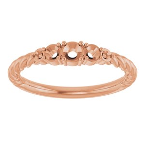 14K Rose Gold  3 mm Round Accented Stackable Rope Family Ring Mounting – image 6