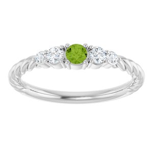 10K White Gold  Natural Peridot & 1/6 CTW Lab-Grown Diamond Stackable Family Ring – image 3