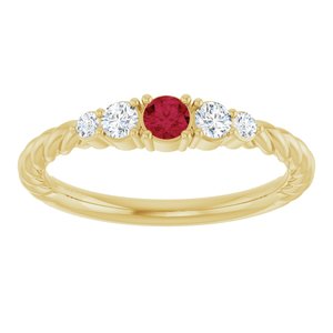 14K Yellow Gold  Lab-Grown Ruby & 1/6 CTW Natural Diamond Stackable Family Ring – image 3