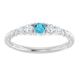 10K White Gold  Natural Blue Zircon & 1/6 CTW Lab-Grown Diamond Stackable Family Ring – image 3