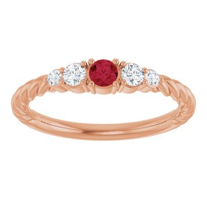 14K Rose Gold  Lab-Grown Ruby & 1/6 CTW Lab-Grown Diamond Stackable Family Ring – image 3