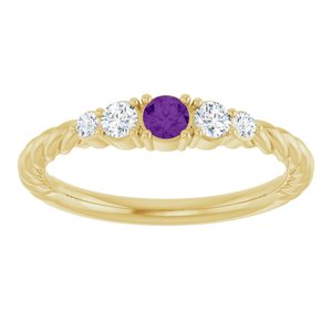 14K Yellow Gold  Natural Amethyst & 1/6 CTW Natural Diamond Stackable Family Ring – image 3