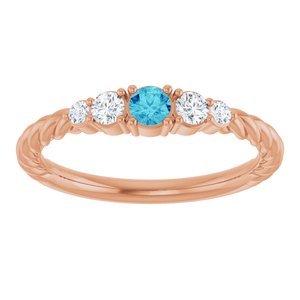 14K Rose Gold  Natural Blue Zircon & 1/6 CTW Lab-Grown Diamond Stackable Family Ring – image 3