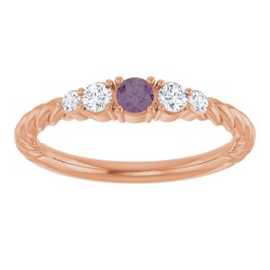 14K Rose Gold  Lab-Grown Alexandrite & 1/6 CTW Natural Diamond Stackable Family Ring – image 3
