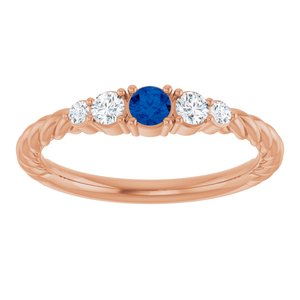 14K Rose Gold  Natural Blue Sapphire & 1/6 CTW Natural Diamond Stackable Family Ring – image 3