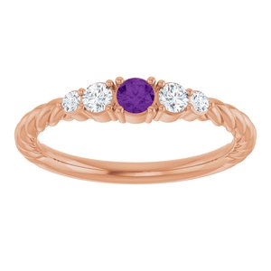 14K Rose Gold  Natural Amethyst & 1/6 CTW Lab-Grown Diamond Stackable Family Ring – image 3